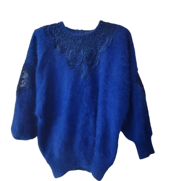 Vintage Venesha 80s blue Angora sweater  size small - Picture 1 of 12